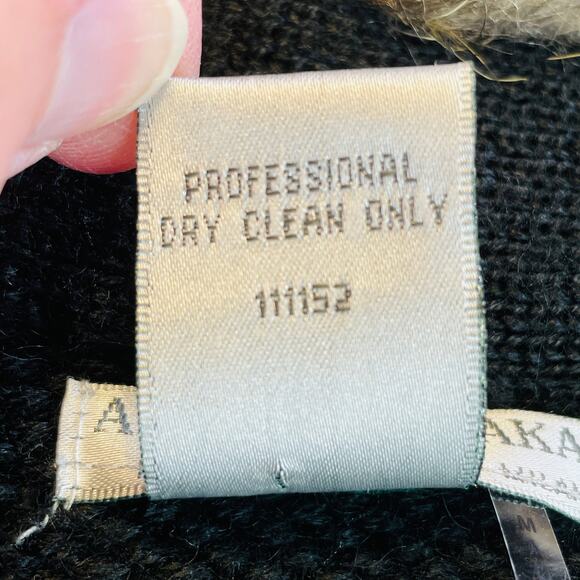 Alberto Makali Black Loose Knit Designer Faux Fur Trim Caplet Sweater Cardigan L - Picture 11 of 13